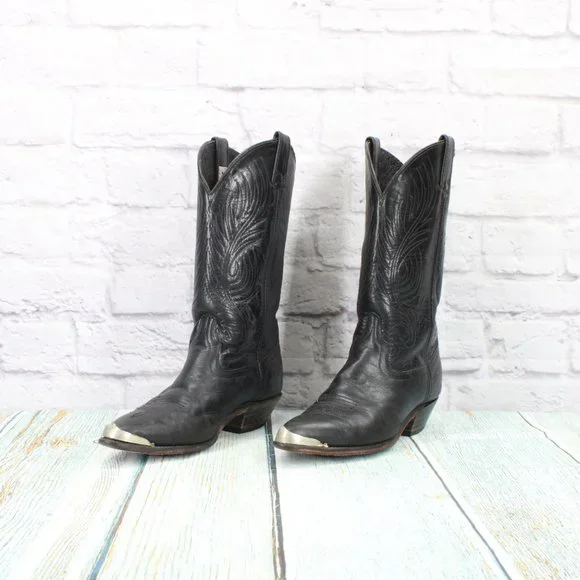 Code West Black Leather Mid Calf Cowboy Western Boot Size 7.5 M - Picture 2 of 9